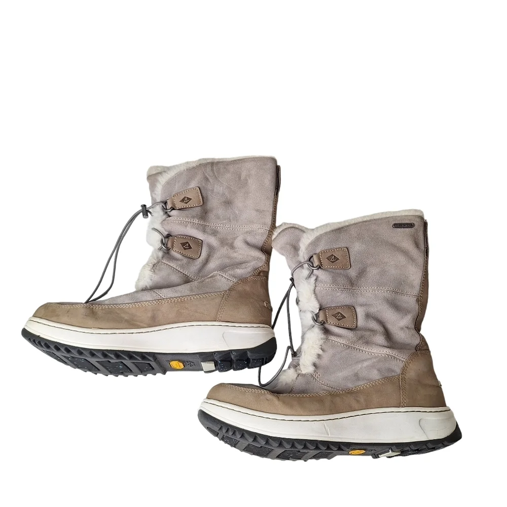 Sperry Women Gray Powder Valley Vibram Thinsulate Faux Fur Lined Winter Boot Sz9